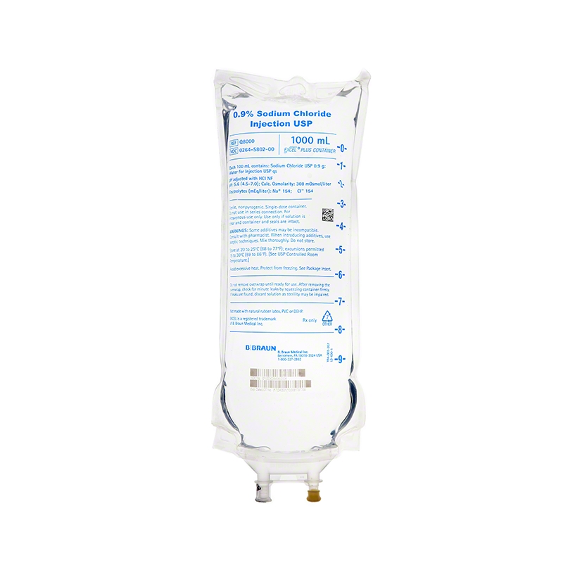 Sodium Chloride 0.9% Intravenous IV Solution Flexible Bag 1,000 mL Replacement Preparation (1/EA 12/CS) by B Braun Medical, Inc.  ID Q8000